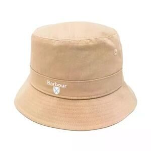 NEW BARBOUR Khaki Tan White Logo Cascade Floppy Packable Bucket Tartan Lined Hat